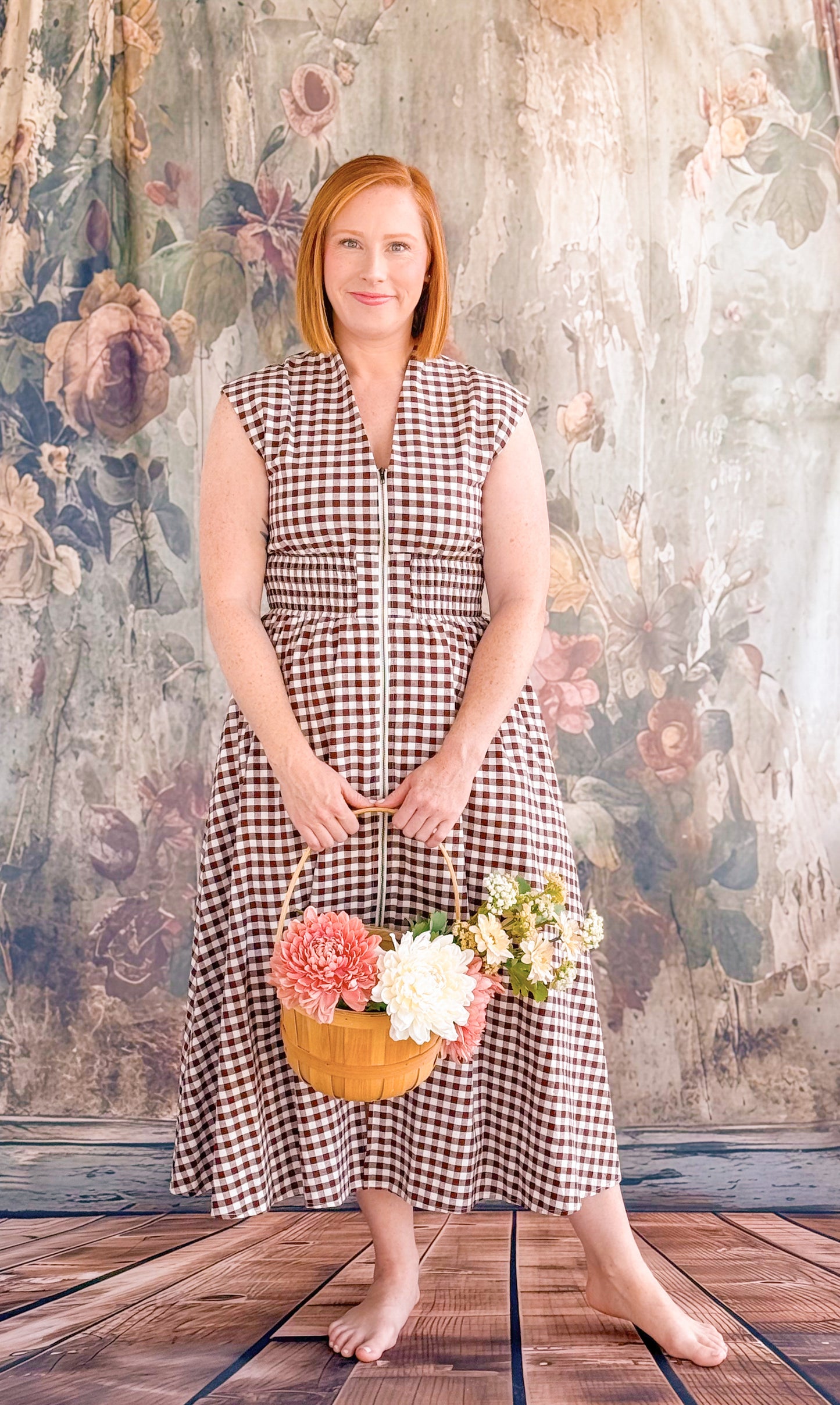Autumn Gingham Midi Dress