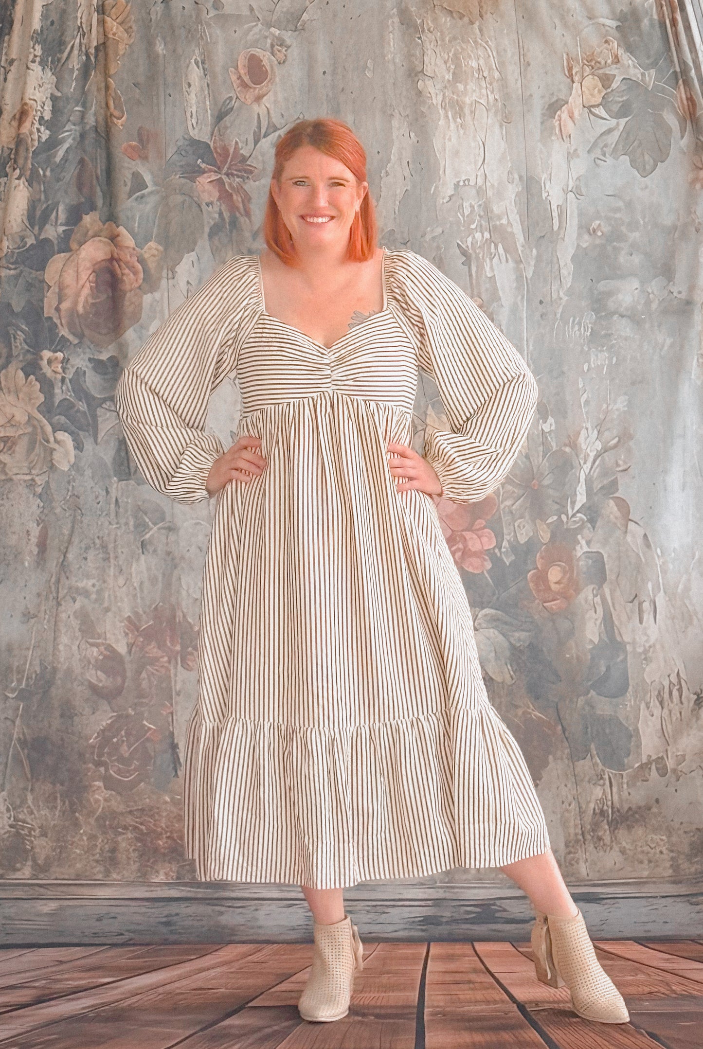 Chestnut Stripe Midi Dress