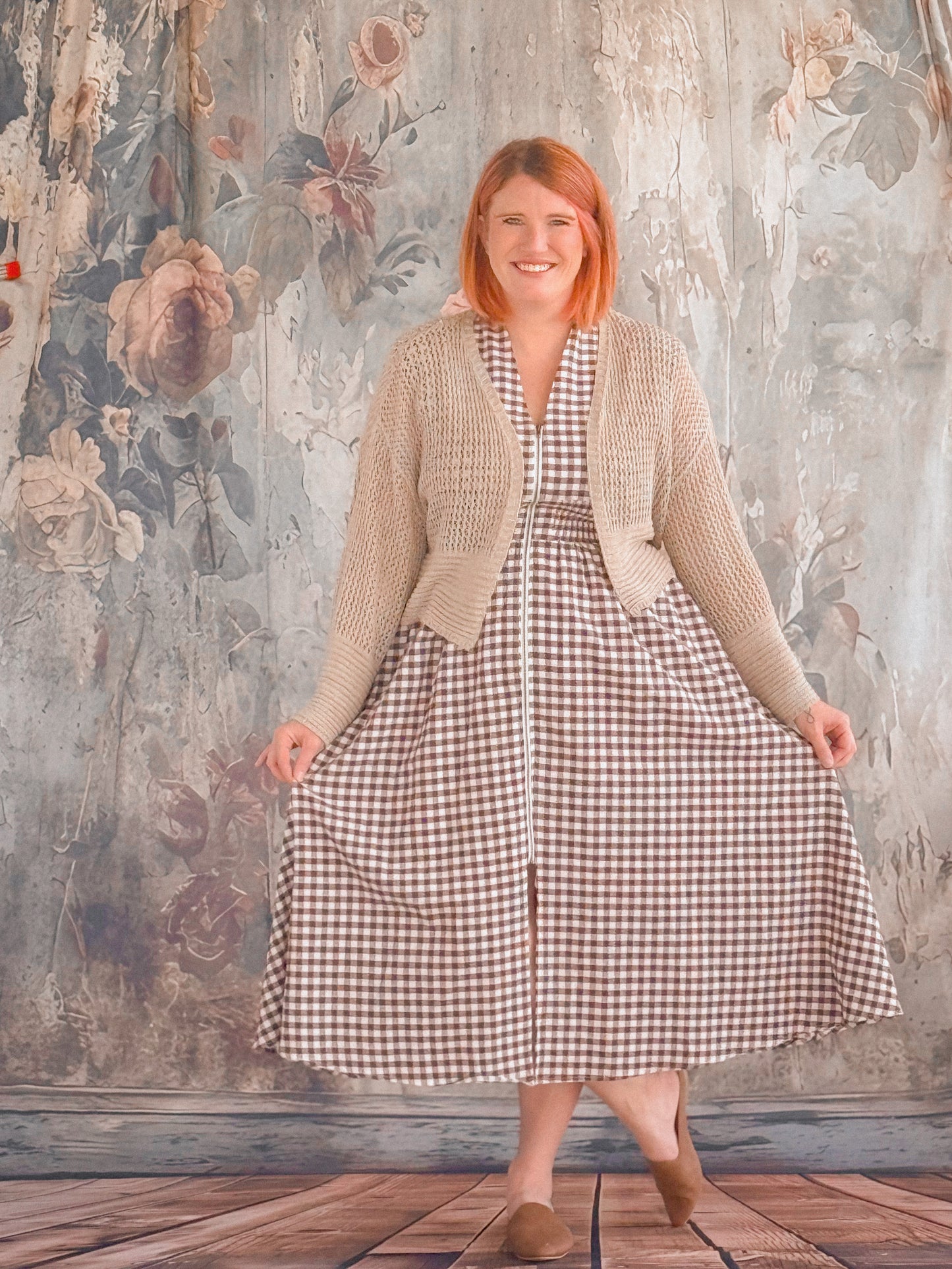 Autumn Gingham Midi Dress