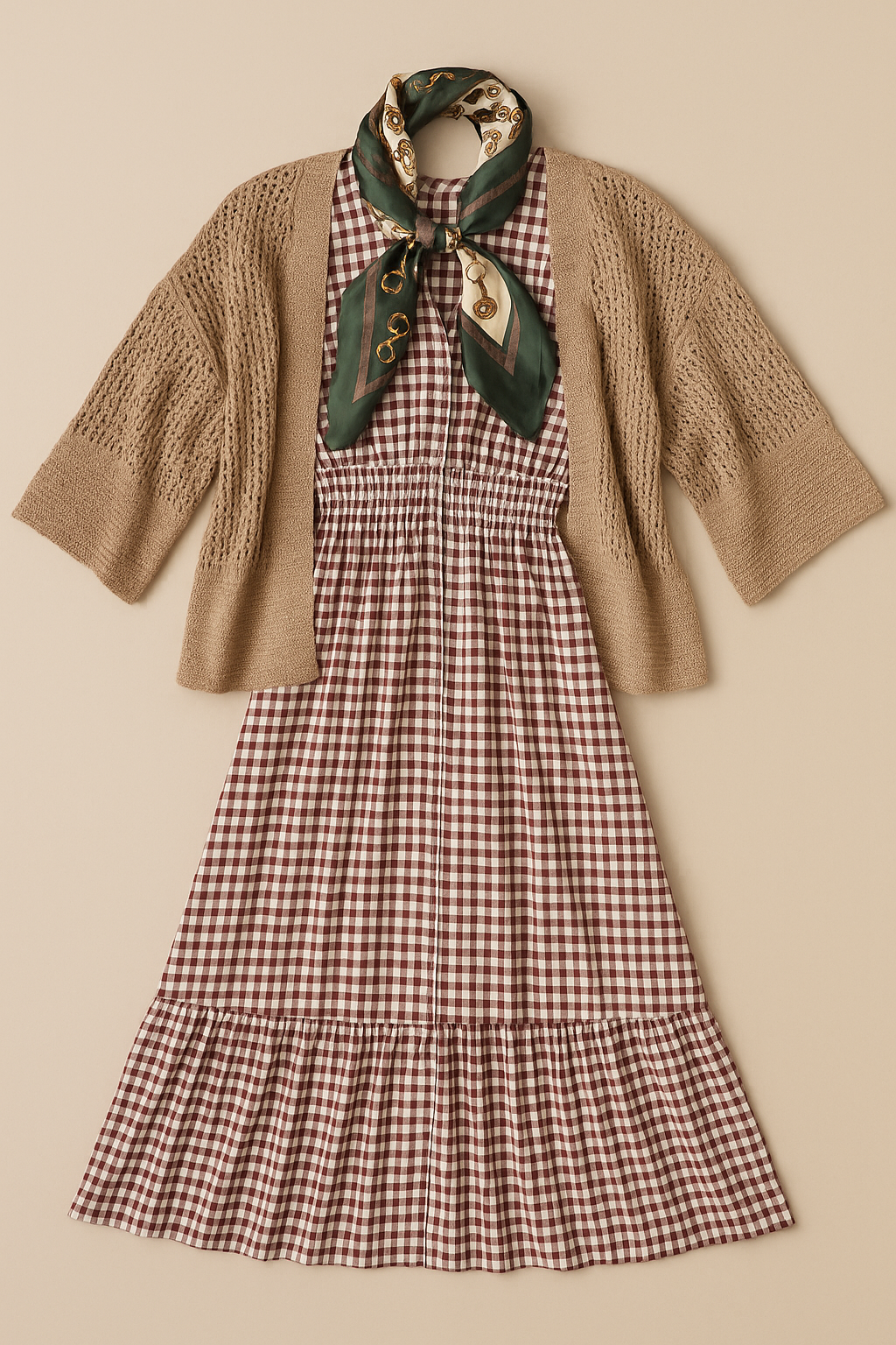 Autumn Gingham Midi Dress