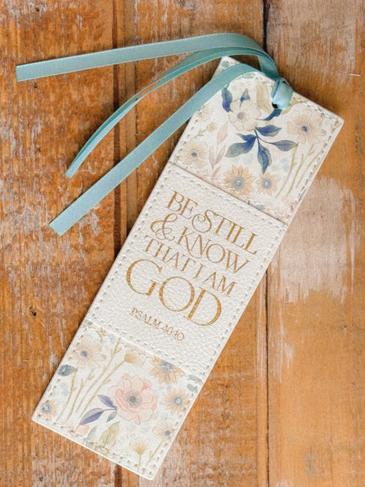 Be Still Teal Meadow Faux Leather Bookmark