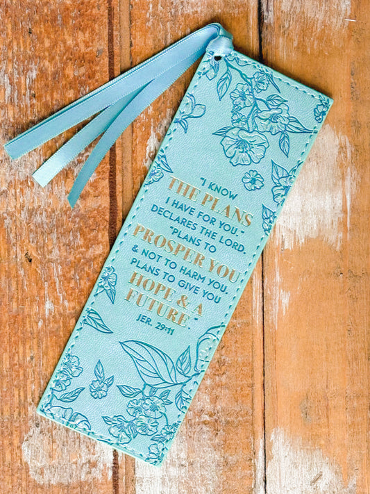 Plans to Prosper You Teal Faux Leather Bookmark