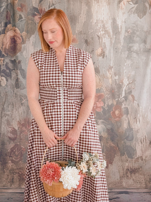 Autumn Gingham Midi Dress