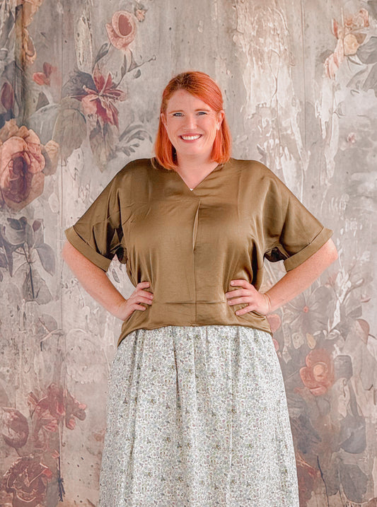 Ashcombe Olive Satin Blouse