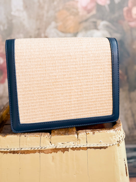 Stratford Navy Leather Rattan Crossbody